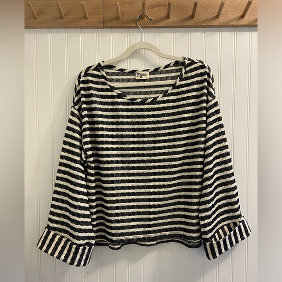 Show Me Your MuMu Tops - Show Me Your Mumu Striped Boxy Cropped Long Sleeve Pullover One Size